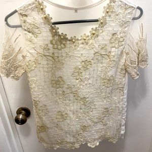 Charming Charlie Gold Lace Blouse